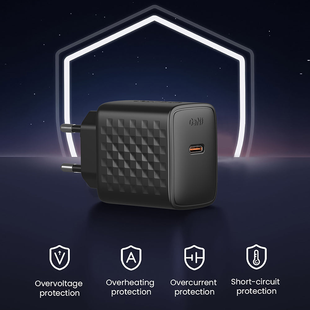 Nätverksladdare med USB-C-kabel Lito LC13T, 20W, 3A, 1 x USB-C, Svart