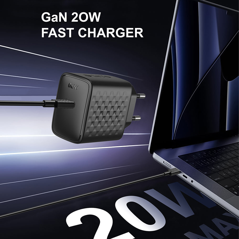 Nätverksladdare med USB-C-kabel Lito LC13T, 20W, 3A, 1 x USB-C, Svart