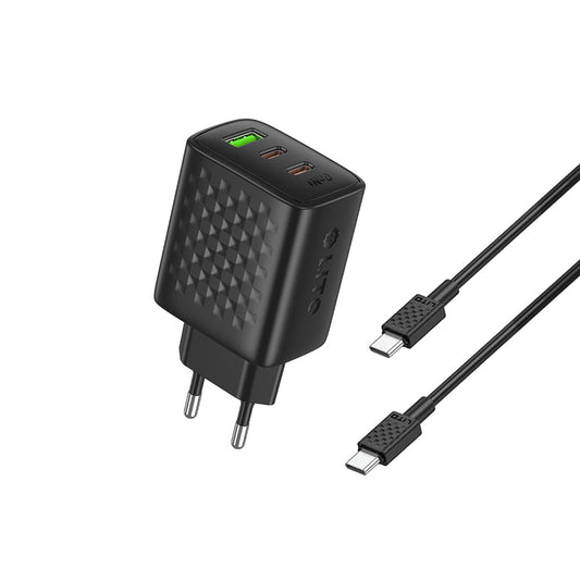 Nätverksladdare med USB-C-kabel Lito LC25T, 65W, 3.25A, 1 x USB-A - 2 x USB-C, Svart