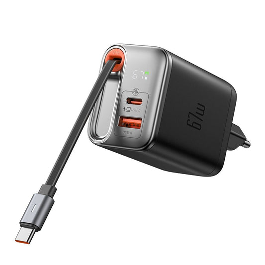 Nätverksladdare med USB-C-kabel McDodo CH-4100 FreeGo Display, 67W, 3.35A, 1 x USB-A - 1 x USB-C, Svart