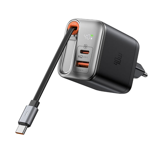 Nätverksladdare med USB-C-kabel McDodo CH-4281 FreeGo Display, 40W, 3A, 1 x USB-A - 1 x USB-C, Svart
