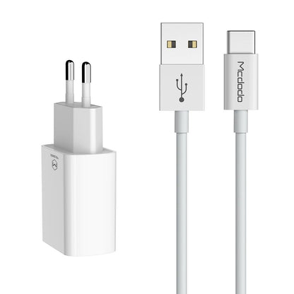 Nätverksladdare med USB-C-kabel McDodo CH-6721 Erbjudande, 12W, 2.4A, 2 x USB-A, Vit