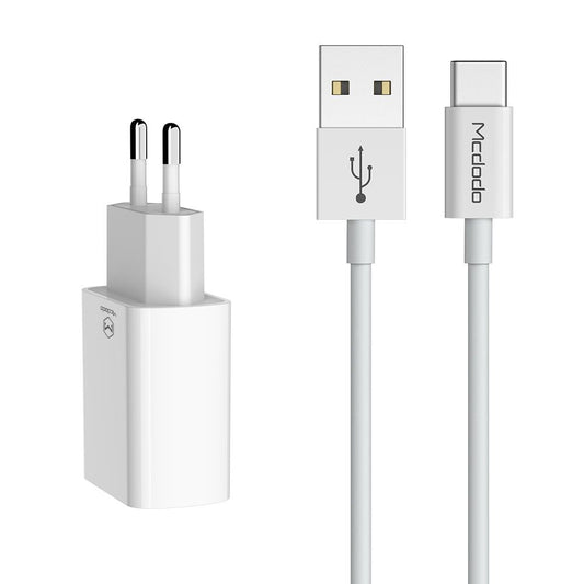 Nätverksladdare med USB-C-kabel McDodo CH-6721 Erbjudande, 12W, 2.4A, 2 x USB-A, Vit