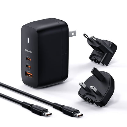 Nätverksladdare med USB-C-kabel McDodo CH-8442 Mecha Travel, 65W, 5A, 1 x USB-A - 2 x USB-C, Svart
