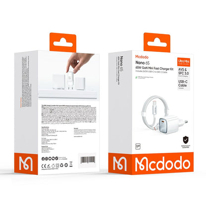 Nätadapter med USB-C-kabel Mcdodo Nano CH-8263, 65W, 3,25A, 1 x USB-C, Vit