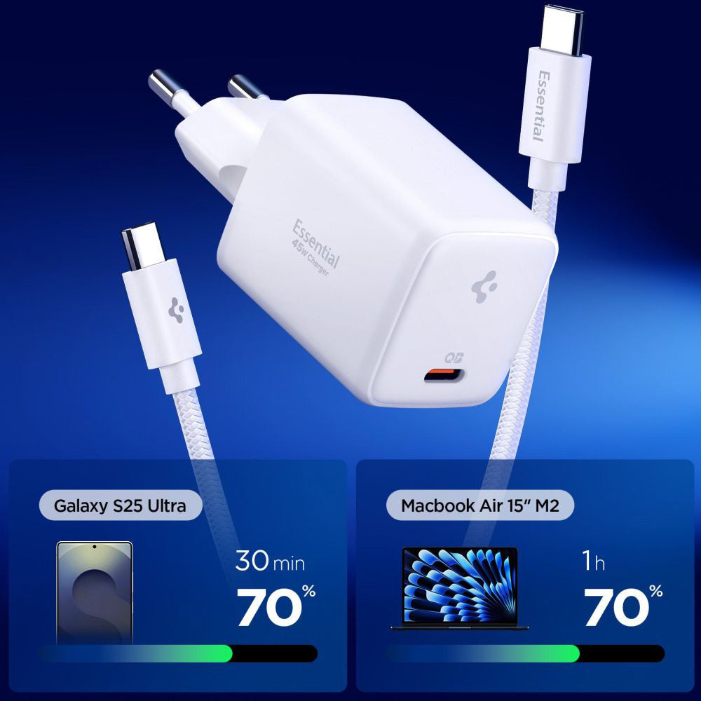 Nätverksladdare med USB-C-kabel Spigen EE451EU Essential, 45W, 3A, 1 x USB-C, Vit ACH09473