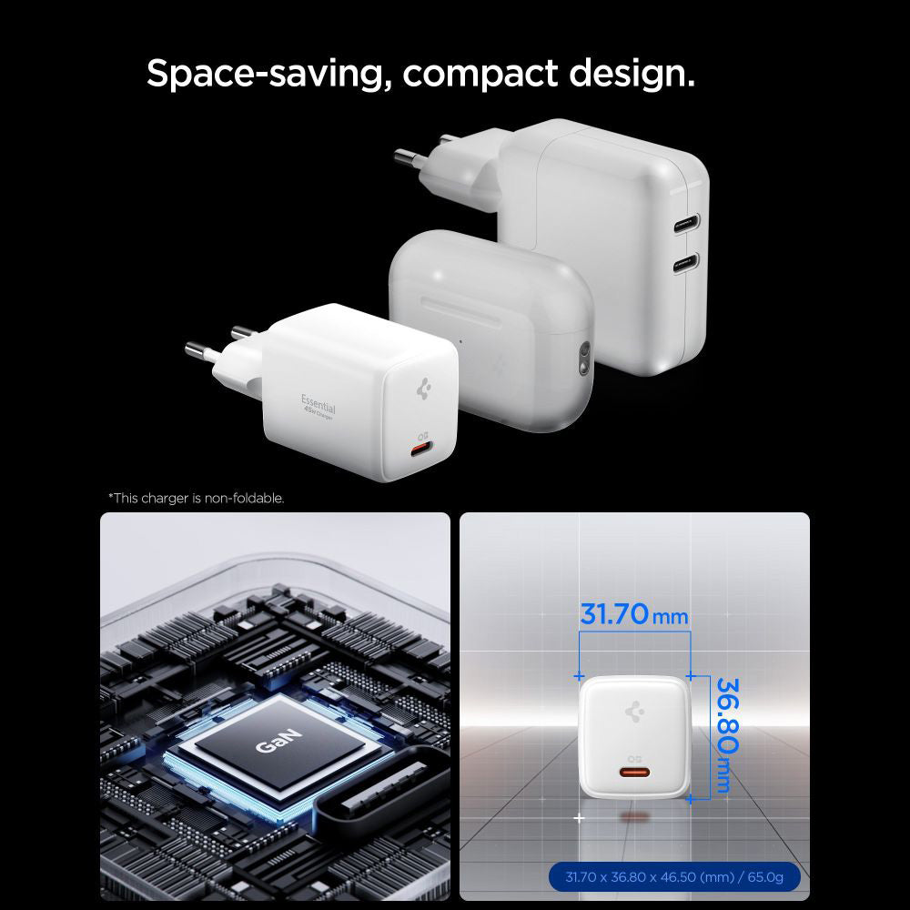 Nätverksladdare med USB-C-kabel Spigen EE451EU Essential, 45W, 3A, 1 x USB-C, Vit ACH09473