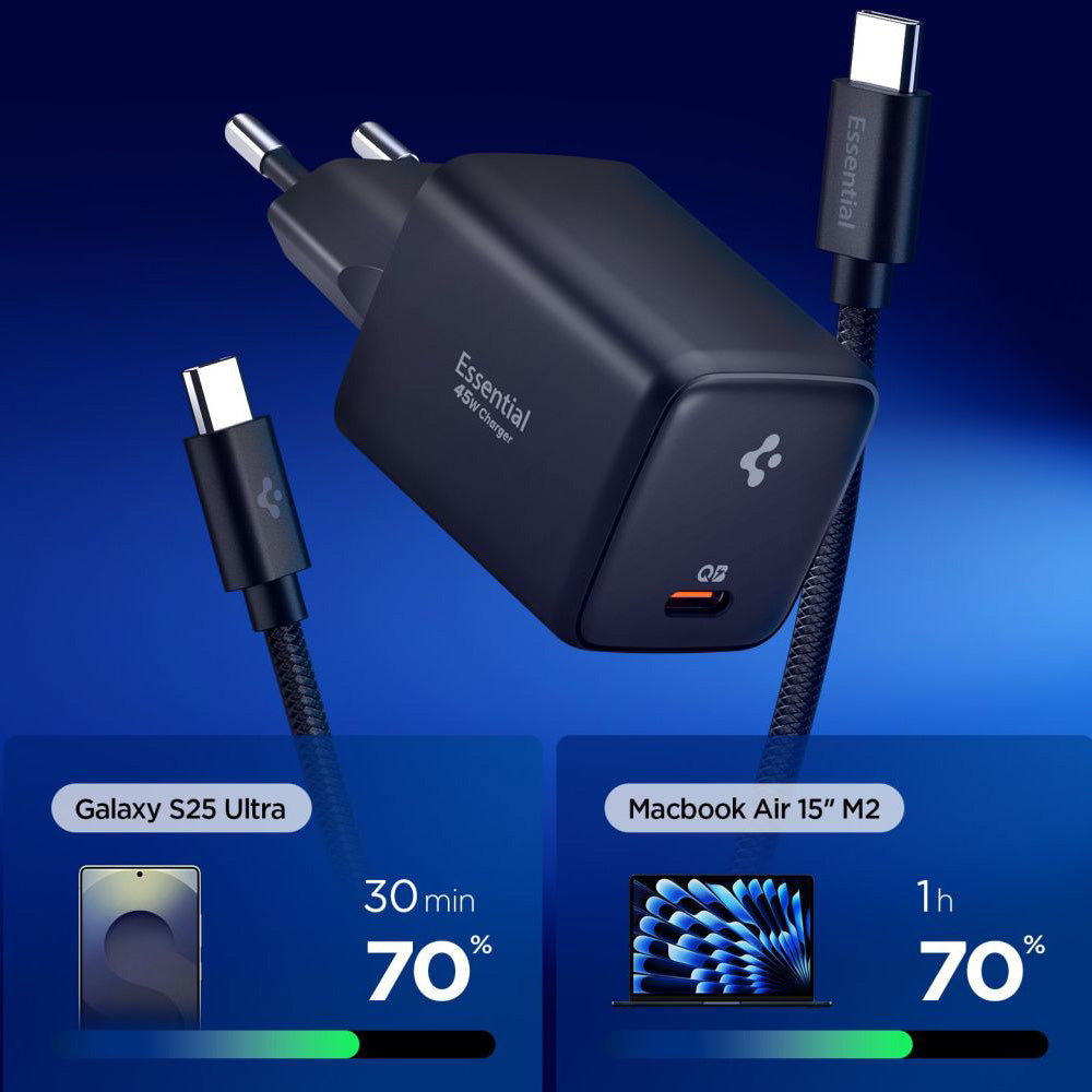 Nätverksladdare med USB-C-kabel Spigen EE451EU Essential, 45W, 3A, 1 x USB-C, Svart ACH09474