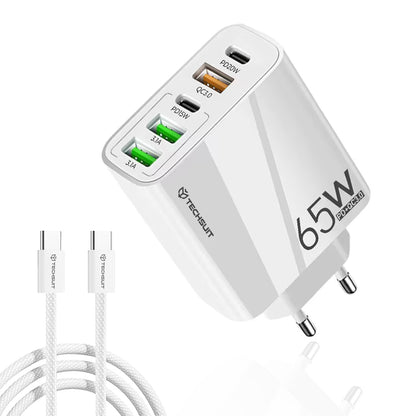 Nätverksladdare med USB-C-kabel Techsuit CHC2 PentaXPower, 20W, 3A, 3 x USB-A - 2 x USB-C, Vit