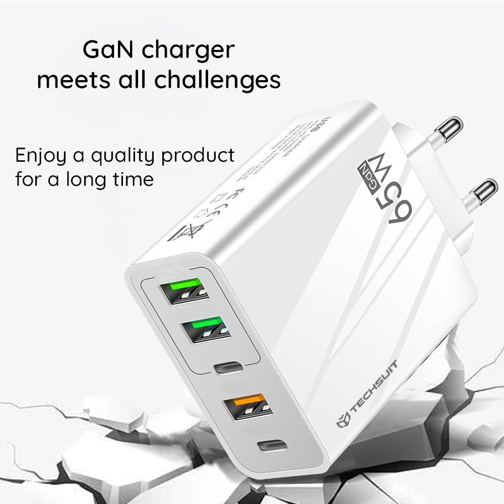 Nätverksladdare med USB-C-kabel Techsuit CHC2 PentaXPower, 20W, 3A, 3 x USB-A - 2 x USB-C, Vit