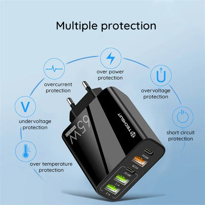 Nätverksladdare med USB-C-kabel Techsuit CHC2 PentaXPower, 20W, 3A, 3 x USB-A - 2 x USB-C, Vit