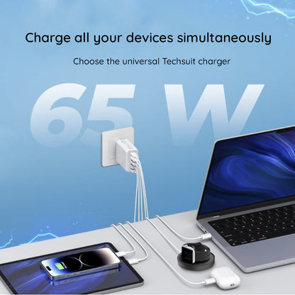 Nätverksladdare med USB-C-kabel Techsuit CHC2 PentaXPower, 20W, 3A, 3 x USB-A - 2 x USB-C, Svart