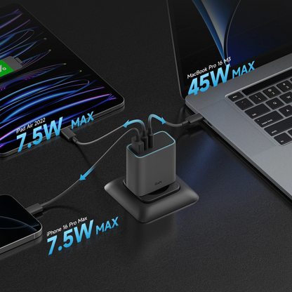 Cuktech Network Charger, 65W, 3A, 1 x USB-A - 2 x USB-C, Grey CUKAD653EUGR