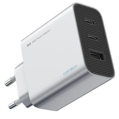 Nätadapter Cuktech, 65W, 3,25A, 1 x USB-A - 2 x USB-C, Vit CUK0A15CEUSL