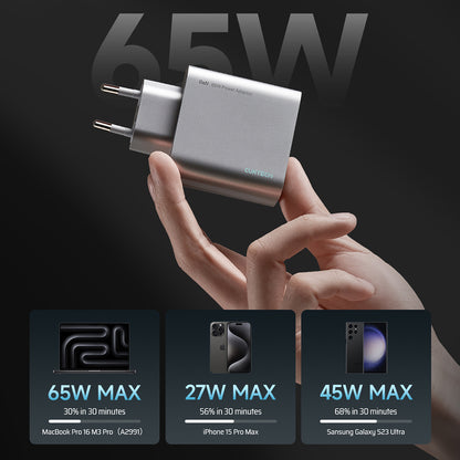 Nätadapter Cuktech, 65W, 3,25A, 1 x USB-A - 2 x USB-C, Vit CUK0A15CEUSL