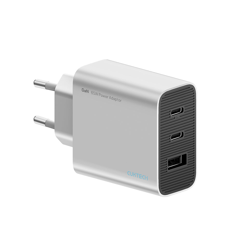 Nätadapter Cuktech, 65W, 3,25A, 1 x USB-A - 2 x USB-C, Vit CUK0A15CEUSL