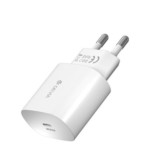 Nätverksladdare med USB-C-kabel DEVIA RLC-383, 25W, 3A, 1 x USB-C, Vit