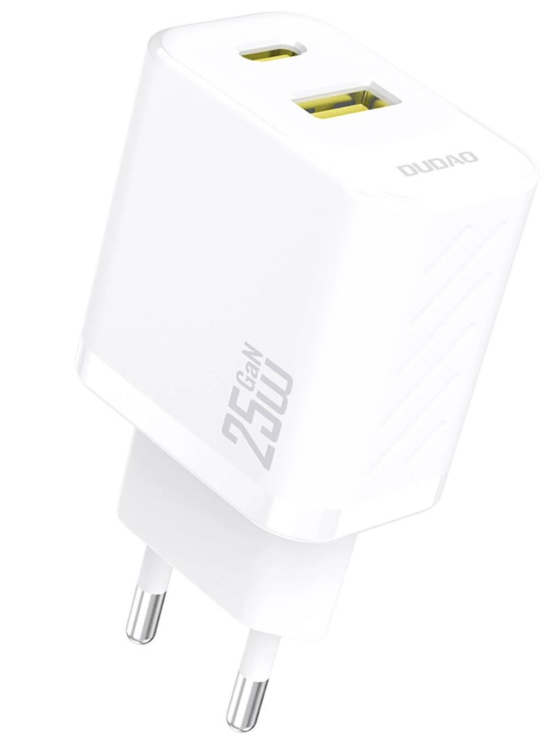 Dudao A26T Nätverksladdare, 25W, 3A, 1 x USB-A - 1 x USB-C, Vit