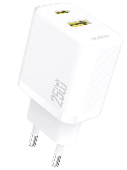 Dudao A26T Nätverksladdare, 25W, 3A, 1 x USB-A - 1 x USB-C, Vit