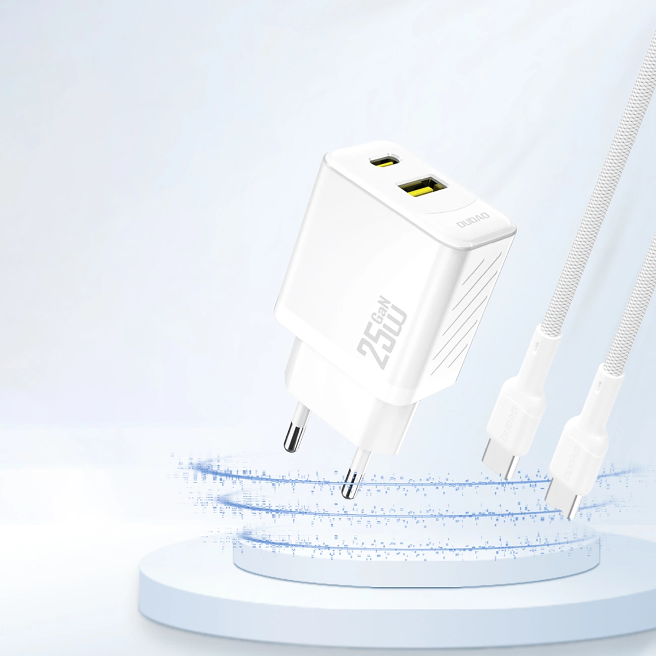 Dudao A26T Nätverksladdare, 25W, 3A, 1 x USB-A - 1 x USB-C, Vit