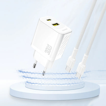 Nätadapter Dudao A27TEU, 30W, 3A, 1 x USB-A - 1 x USB-C, Vit