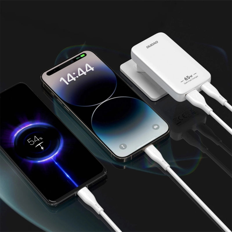 Nätverksladdare Dudao A65Q Travel, 65W, 3.25A, 1 x USB-A - 1 x USB-C, Vit