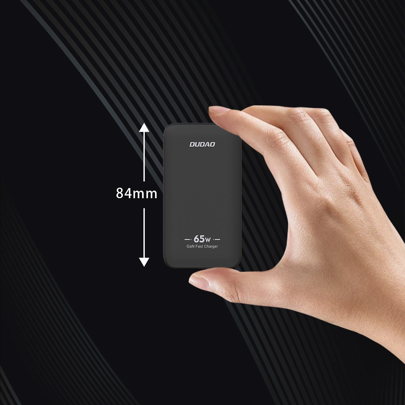 Dudao A65Q Travel Nätverksladdare, 65W, 3.25A, 1 x USB-A - 1 x USB-C, Svart