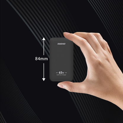 Dudao A65Q Travel Nätverksladdare, 65W, 3.25A, 1 x USB-A - 1 x USB-C, Svart