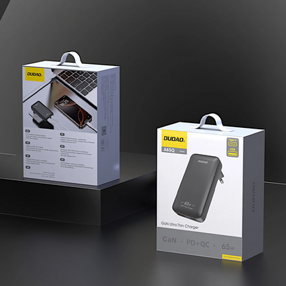 Dudao A65Q Travel Nätverksladdare, 65W, 3.25A, 1 x USB-A - 1 x USB-C, Svart