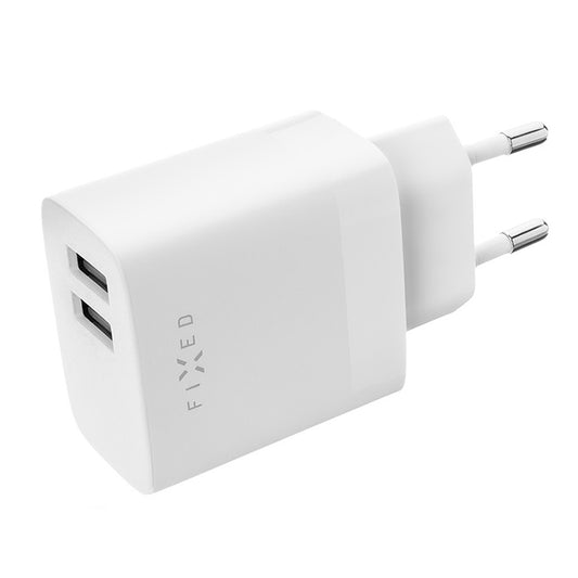 Nätverksladdare Fixed, 17W, 3A, 2 x USB-A, Vit