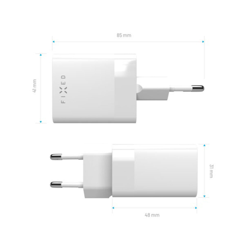 Nätverksladdare Fixed Mini, 45W, 3A, 1 x USB-A - 1 x USB-C, Vit