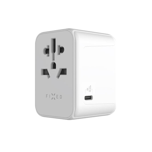 Nätadapter Fixed Travel, 30W, 3A, 2 x USB-A - 1 x USB-C, Vit