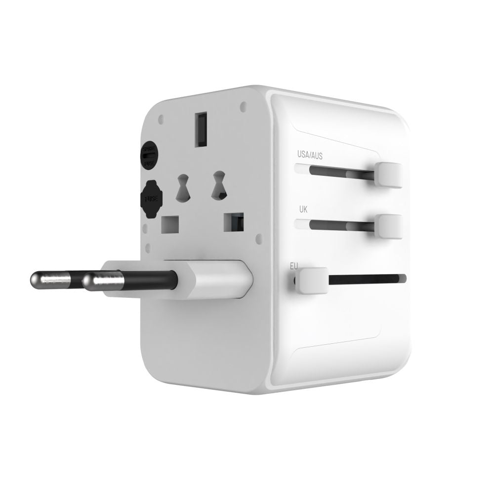 Nätadapter Fixed Travel, 30W, 3A, 2 x USB-A - 1 x USB-C, Vit