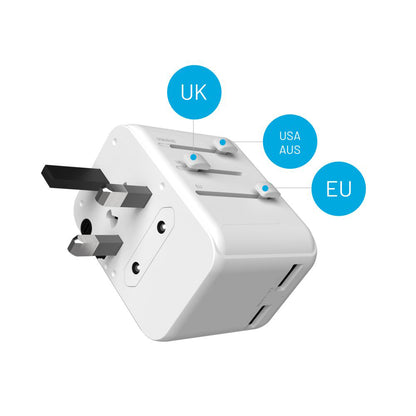 Nätadapter Fixed Travel, 30W, 3A, 2 x USB-A - 1 x USB-C, Vit