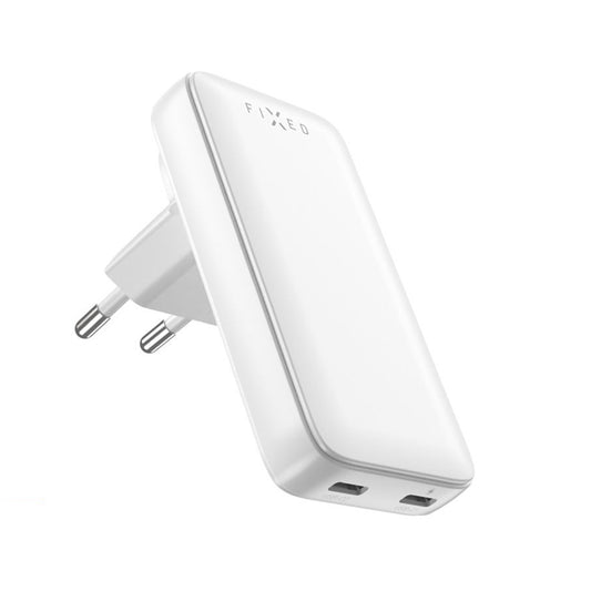 Nätverksladdare Fixed Travel, 45W, 3A, 2 x USB-C, Vit