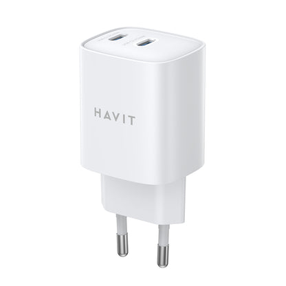 Nätadapter HAVIT UC45W, 45W, 3A, 2 x USB-C, Vit