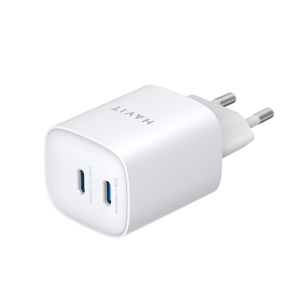 Nätadapter HAVIT UC45W, 45W, 3A, 2 x USB-C, Vit
