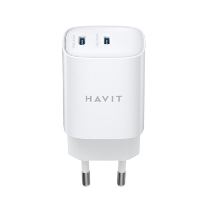 Nätadapter HAVIT UC45W, 45W, 3A, 2 x USB-C, Vit