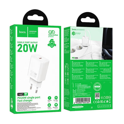 Nätverksladdare HOCO N60, 20W, 3A, 1 x USB-C, Vit