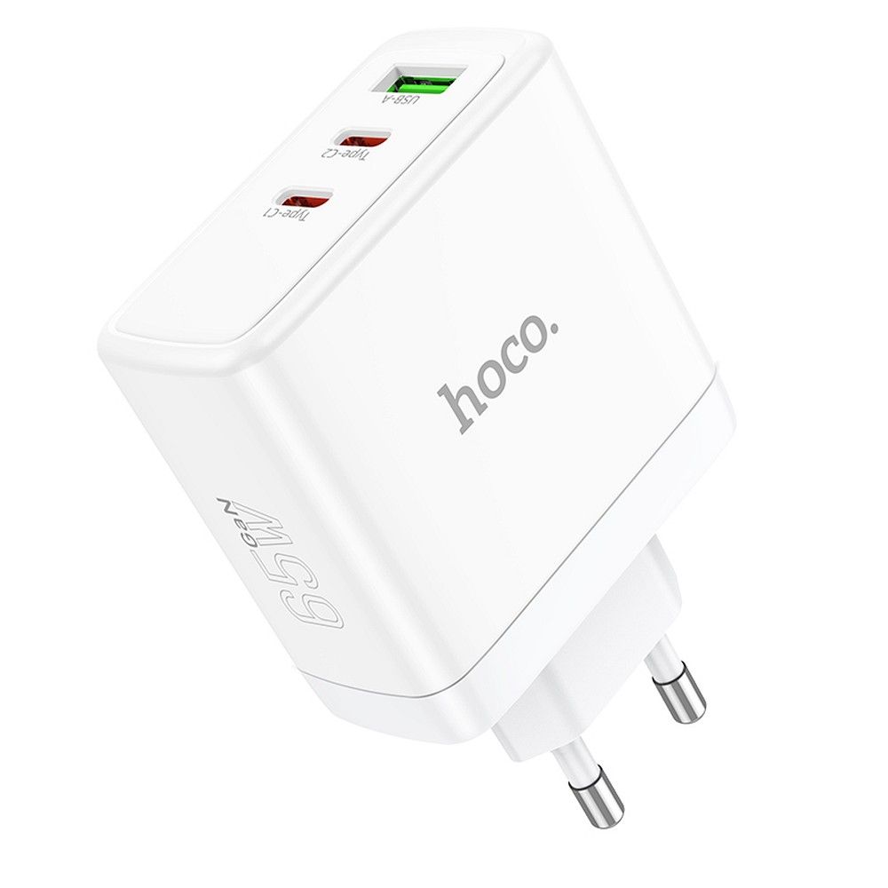Nätverksladdare HOCO N30, 65W, 3.25A, 1 x USB-A - 2 x USB-C, Vit
