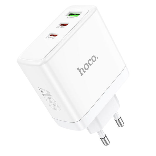 Nätverksladdare HOCO N30, 65W, 3.25A, 1 x USB-A - 2 x USB-C, Vit