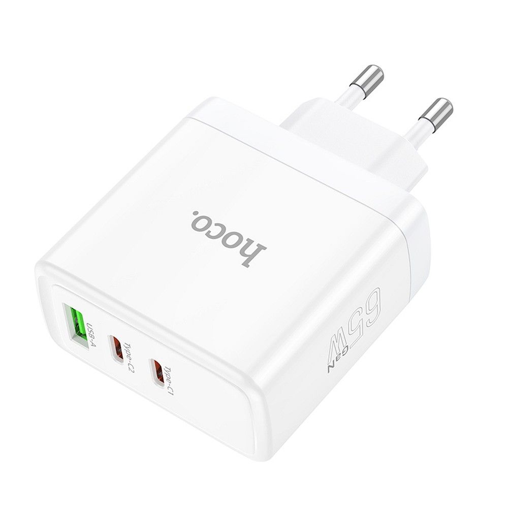 Nätverksladdare HOCO N30, 65W, 3.25A, 1 x USB-A - 2 x USB-C, Vit