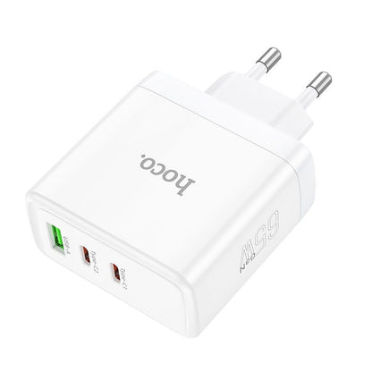 Nätverksladdare HOCO N30, 65W, 3.25A, 1 x USB-A - 2 x USB-C, Vit