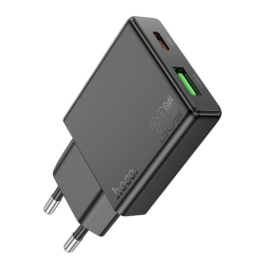 Nätverksladdare HOCO N38, 20W, 3A, 1 x USB-A - 1 x USB-C, Svart