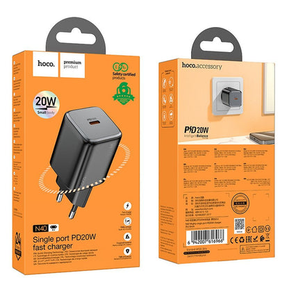 Nätverksladdare HOCO N40, 20W, 3A, 1 x USB-C, Svart
