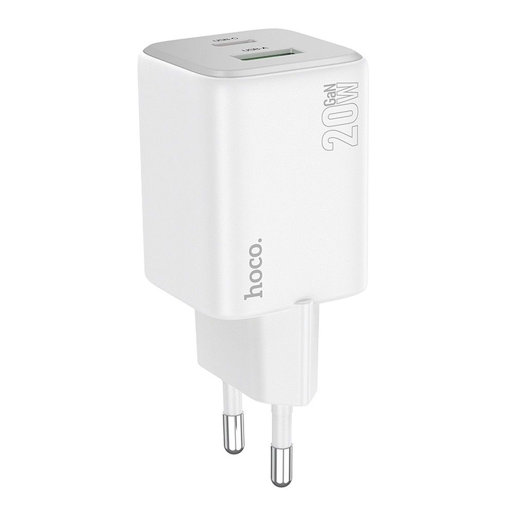 Nätverksladdare HOCO N41, 20W, 3A, 1 x USB-A - 1 x USB-C, Vit