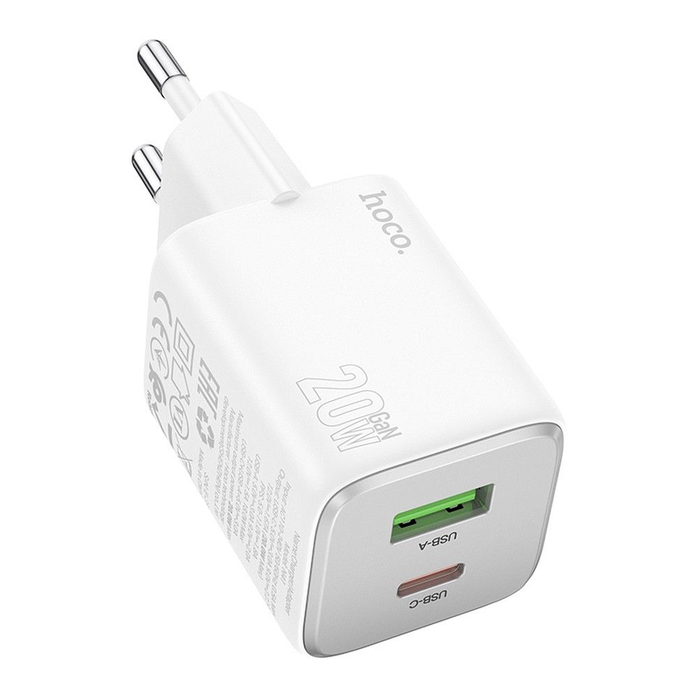 Nätverksladdare HOCO N41, 20W, 3A, 1 x USB-A - 1 x USB-C, Vit