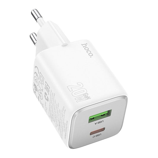 Nätverksladdare HOCO N41, 20W, 3A, 1 x USB-A - 1 x USB-C, Vit