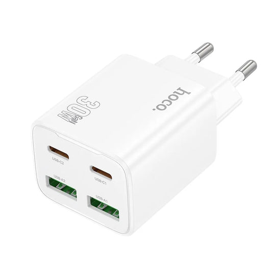 Nätverksladdare HOCO N56, 30W, 3A, 2 x USB-A - 2 x USB-C, Vit