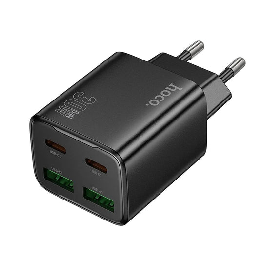 Nätverksladdare HOCO N56, 30W, 3A, 2 x USB-A - 2 x USB-C, Svart